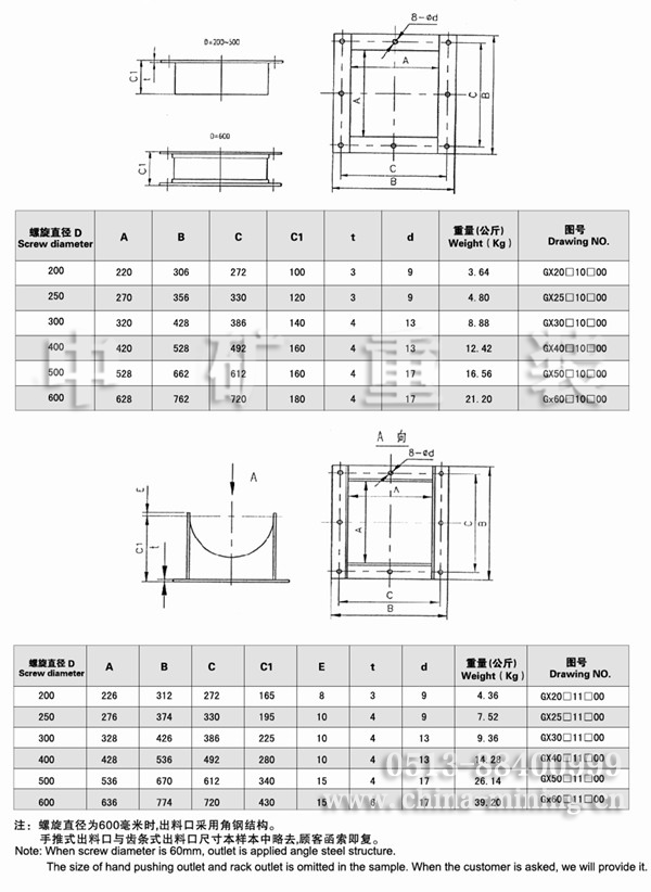 GX型螺旋輸送機安裝尺寸